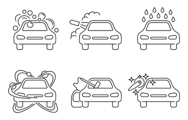 Car washing icons set. Six different options 
