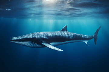 großer Wal (Blauwal, Buckelwal, Grauwal) im Ozean unter der Oberfläche, erstellt mit generativer KI
