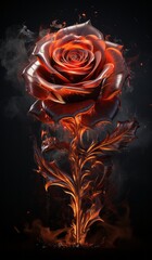 Red rose in flames on a black background.