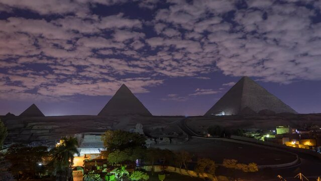 The night Great Pyramid in Giza Valley, Cairo, Egypt