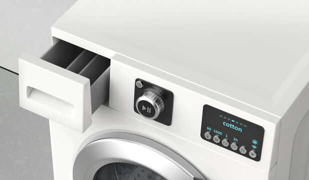 Modern Washing Machine With Open Detergent Drawer