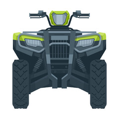 ATV Quad bike, green color and in front view