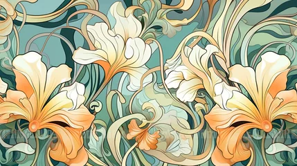 Foto op Plexiglas Background with decorative flowers art nouveau style, vintage old art nouveau style wallpaper idea © Ed