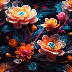 Fototapeta na wymiar beautiful illuminated flowers made of yarn with beautiful lights and details