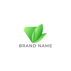 ILLUSTRATION LETTER V WITH LEAF GEOMETRIC LOGO ICON GRADIENT GREEN COLOR TEMPLATE SIMPLE MINIMALIST DESIGN ELEMENT SIMPLE VECTOR GOOD FOR APPS, BRAND 