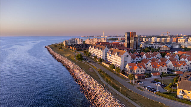 Aerial view from the sea of southern part of Malm&ouml;.