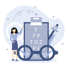 Medical illustration.Ophthalmologist checks the vision of patients and advises on choosing the right glasses. Ophthalmology concept. Vector illustration.