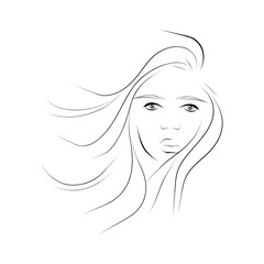 Abstract Woman face. Continuous line drawing. vector