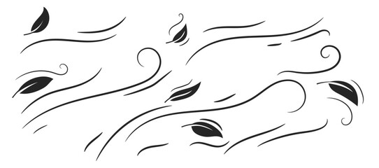 Fototapeta premium leaf blown by the wind doodle hand drawing