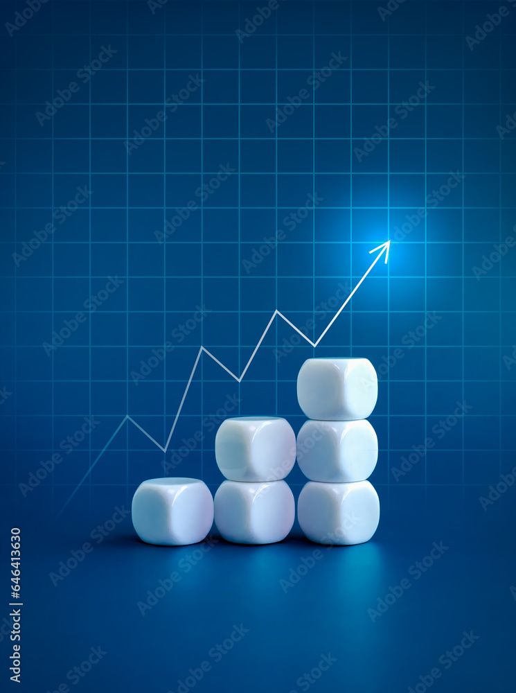 Aufkleber rising glow arrows on white blocks business chart steps on blue background with line graph table. th