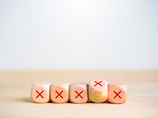 Business solution, strategy and decision, change wrong to right, development concepts. Green...