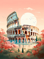 Colosseum in Rome Italy Watercolor painting