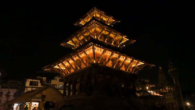 Nepal Patan Durbar Square Vishwanath Temple Night Slow Motion Stabilizer Forward World Heritage Site Kathmandu Valley
