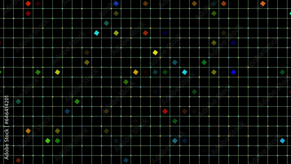 Poster disco bokeh. multicolored dots, squares and lines. abstract festive background for advertising, cong