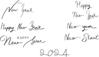 happy new year text set collection 2024 2025 2023 calligraphy hand written font graphic design vector illustration decoration 2024 2025 merry christmas xmas party event december holiday celebration 