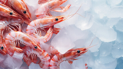 Shrimp displayed on ice, captured from a top angle.