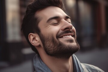 Obraz premium handsome guy with his eyes closed smiling