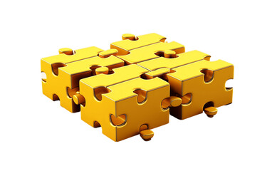 Yellow Three Dimensional Puzzle Mock Up Isolated on a Transparent Background PNG. Generative AI