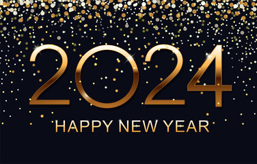 Happy new year 2024 background. Elegant gold text. Holiday greeting card design. Vector illustration.