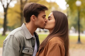 cropped shot of an affectionate young couple kissing in a park