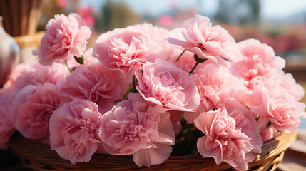 Pink carnations in the basket