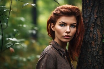 Naklejka premium shot of an attractive young woman standing in a forest