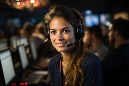 Call Centre Worker Smiles In Modern Light Office