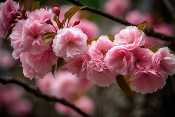 close up of pinkish flowers blossoming on a tree in a park