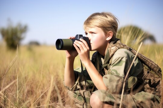 shot of a young conservationist using binoculars while out in the field
