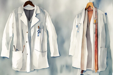 Healthcare Attire Spotlight: The Doctor's Lab Coats On The Medical Hospital Watercolor Style Walls
