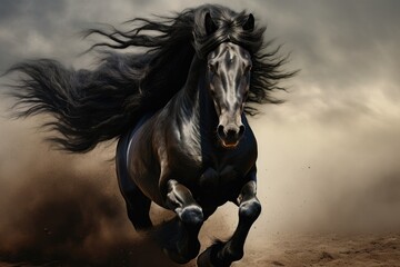 Obraz na płótnie Canvas Black friesian stallion running
