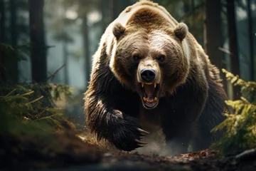 Foto op Plexiglas Roaring bear in the forest © Lubos Chlubny