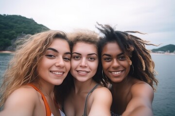 travel, friends and selfie in brazil for holiday, bonding and vacation together