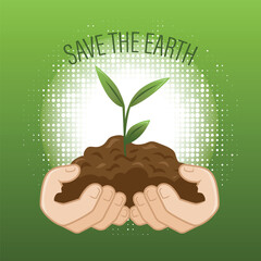 hand holding a plant for save the earth concept art illustration