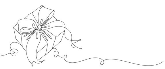 Out line drawing of gift box. Wrapped surprise package for christmas or birthday party .Party and celebration. Gift box line art outline vector illustration