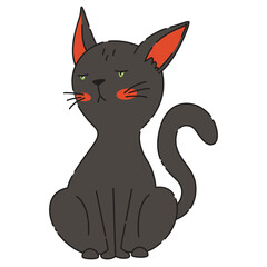 Bored impudent black cat with green eyes, pet, witch helper