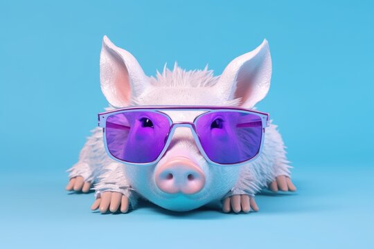 Funny Pigglet with Sunglasses: Bright Pastel Animal Illustration for Cards and Banners, Birthday Party Invitation, Advertisement