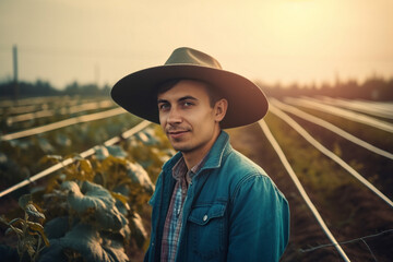 Man in a hat on a farm