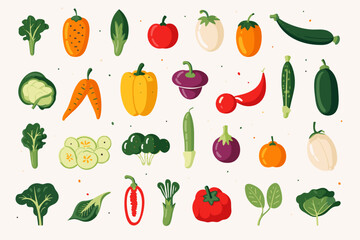 Collection of hand-drawn vegetable illustrations - obrazy, fototapety, plakaty