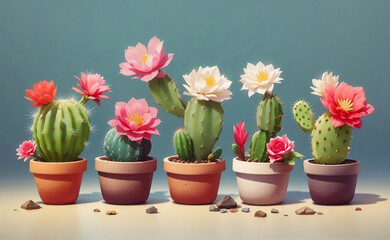 A cute cactus plants with sweet flowers illustration.