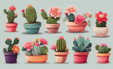 A cute cactus plants with sweet flowers illustration.