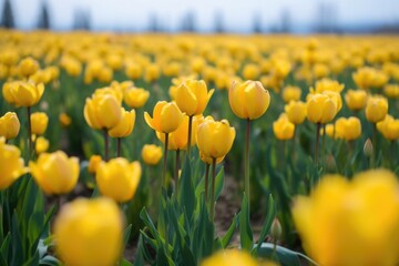 Fototapeta premium closeup of a field full of yellow tulips