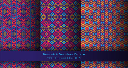 Retro geometric rhombus seamless pattern package. Native american tracery ethnic patterns. Rhombus element geometric vector repeat motif set. Cover background swatches.