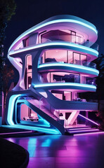 A futuristic house with modern design night scene.