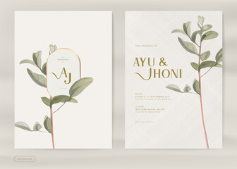 Simple Wedding Invitation with Leaves Watercolor