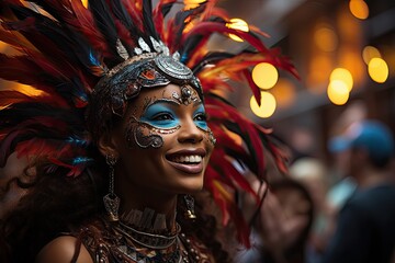 At the lively Carnival, masks, feathers and dancers create a whirlwind of color and movement.,...
