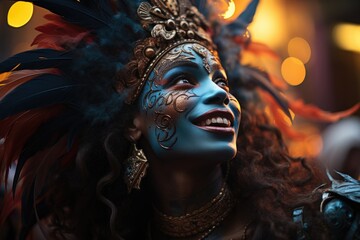 At the lively Carnival, masks, feathers and dancers create a whirlwind of color and movement., generative IA