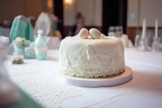 shot of christening cake on the table