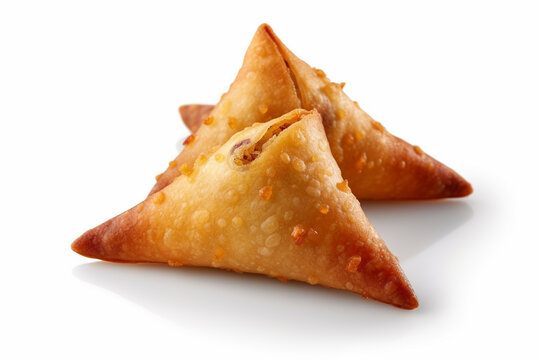 Indian snacks vegetable Samosas a spicy blend of vegetables wrapped in a deep fried triangular pastry parcel, fried Indian food . AI Generative