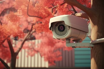 Home security camera with tree in the background. Generative AI